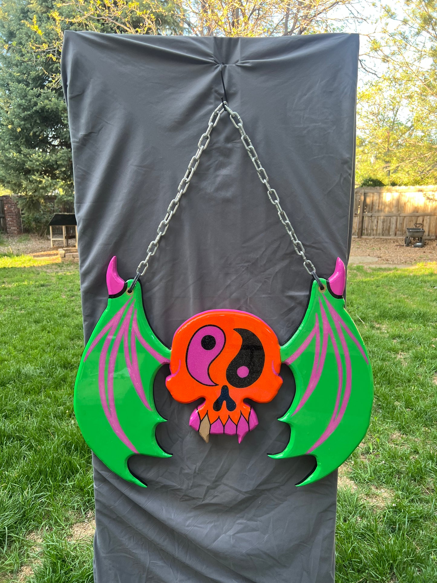 Yin Yang Winged Skull | Hand-Painted Epoxy MDF Cutout