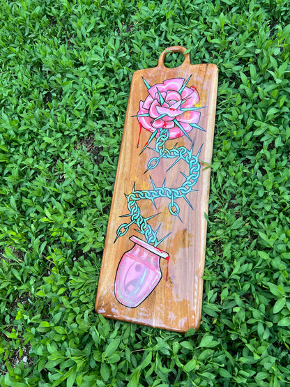 Thorns & Trinkets Wood Board | Hand-Painted Resin Art