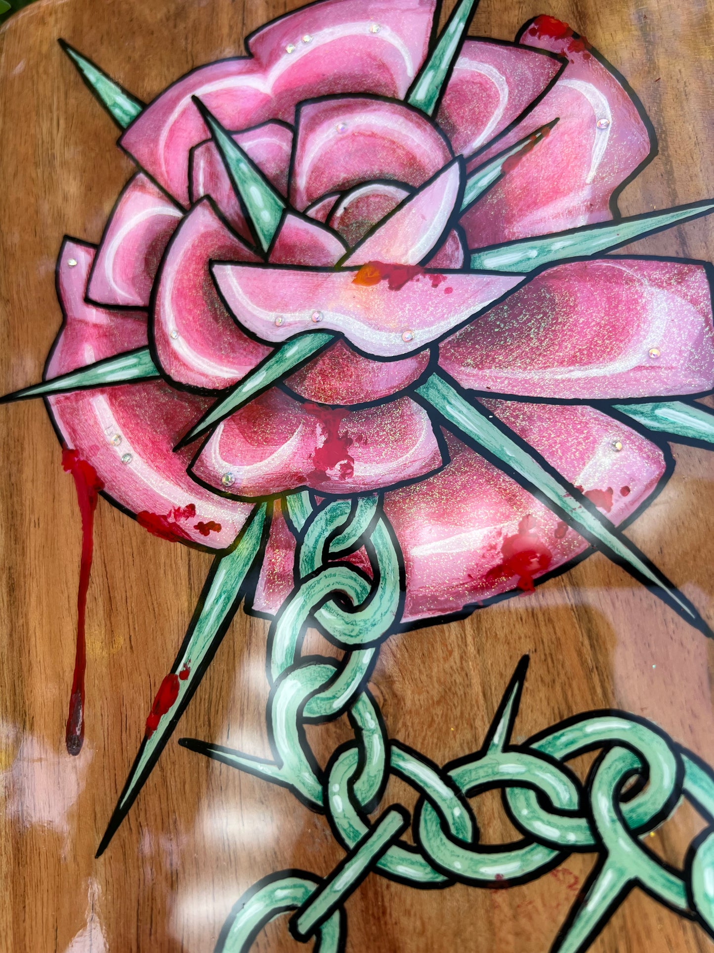 Thorns & Trinkets Wood Board | Hand-Painted Resin Art